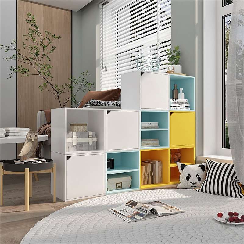 自由组合格子柜书架落地书柜带门小柜子收纳储物柜简约落地置物柜