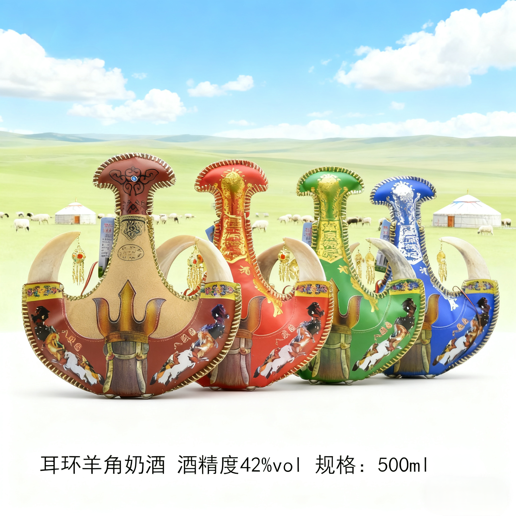 套马人家奶酒真羊角42度500ml蒸馏型耳环奶酒壶内蒙草原特产礼品