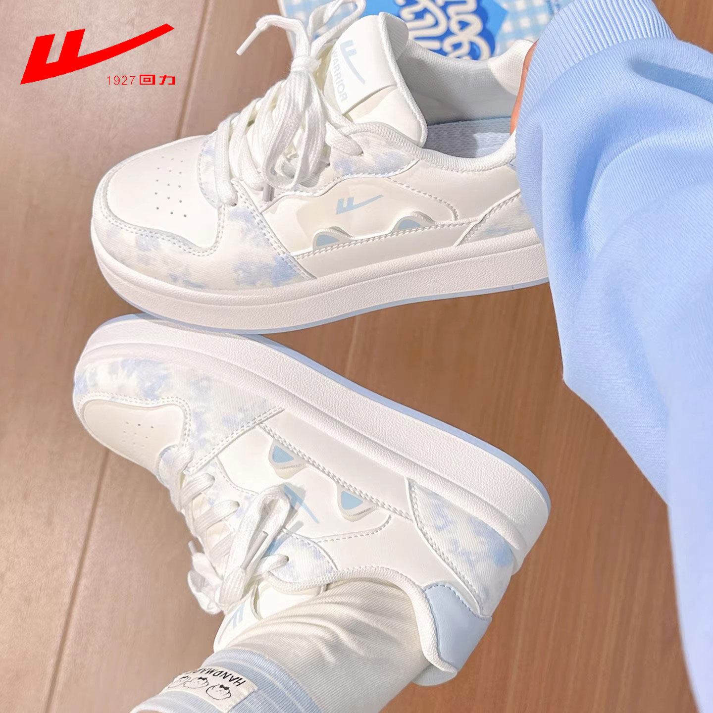 回力雾雳蓝小白鞋女春季新款百搭卡通板鞋女厚底初中生运动鞋子女