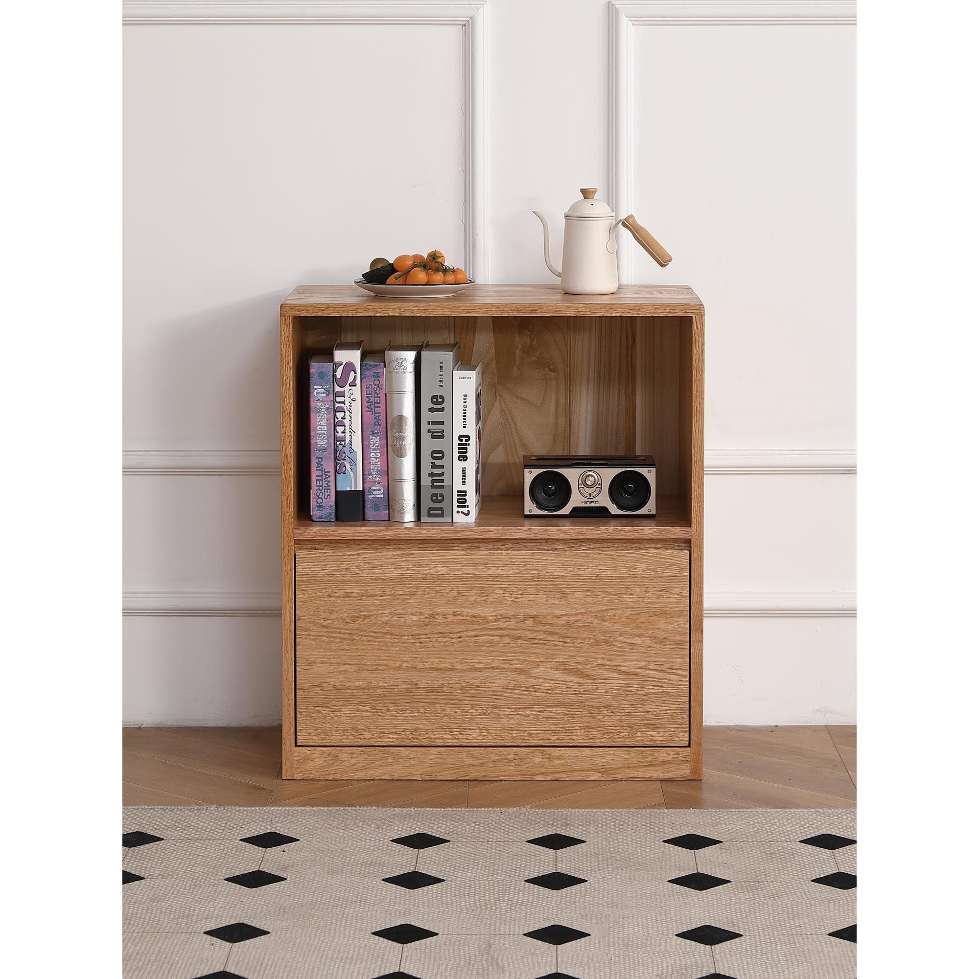 北欧全实木橡木矮款书柜置物柜组合格子书架联排客厅边柜简约环保