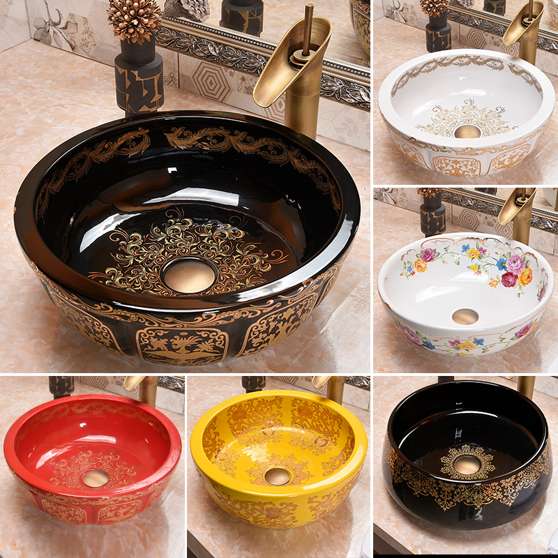 艺术陶瓷台上盆圆形洗手盆中式复古洗漱面盆卫生间欧式洗脸盆家用