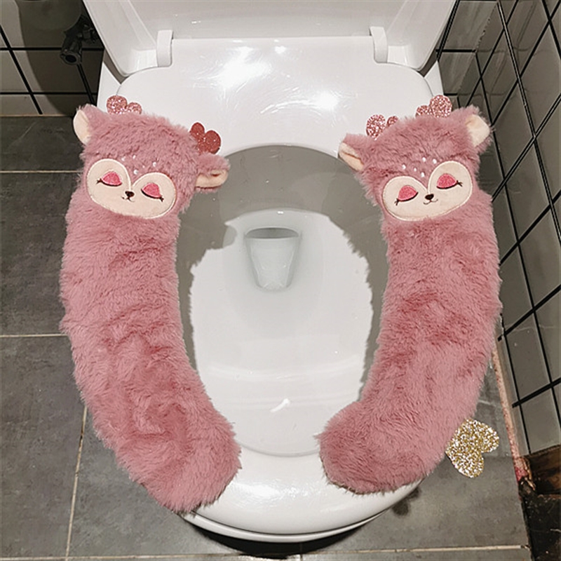 可爱卡通马桶垫家用防水通用魔术贴毛绒坐便器垫冬季保暖马桶坐垫