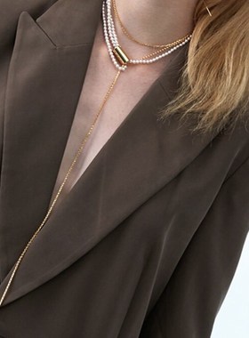小众时髦设计多层混搭镀金珍w珠长款项链可调节装饰颈联女潮新款