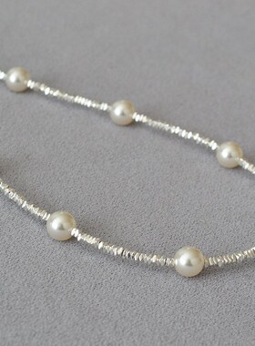 小红书INSf网红款闪亮不规则碎银子真多麻正圆珍珠满天星短款项链