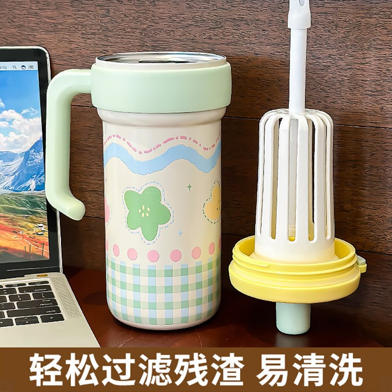 2024新款冰霸杯大容量带茶隔女生可F爱高颜值吸管保温杯学生上学