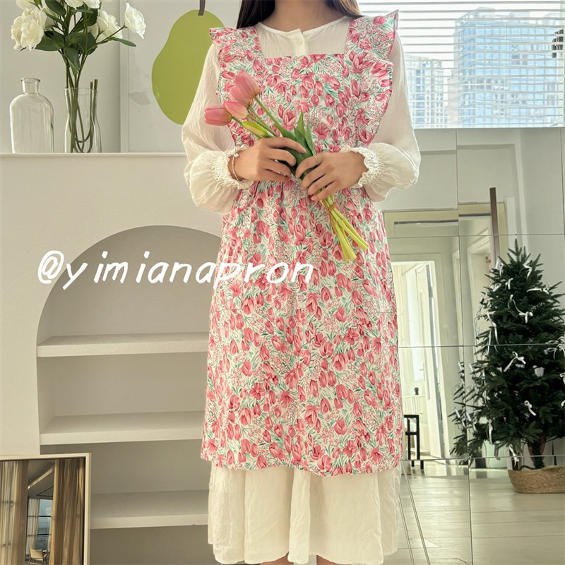古着荷叶边花艺围裙小红书外贸韩单工作H服ins手作Amazon