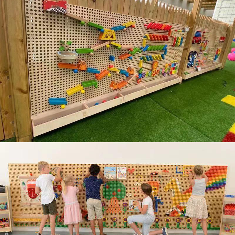 幼儿园拼插积木蘑菇插钉益智走廊墙面玩具插珠轨道墙壁儿童洞洞板