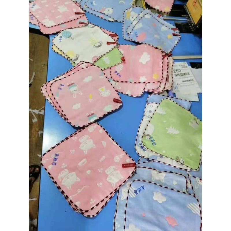 10条纱布幼儿园小毛巾带挂钩装洗脸方巾手帕儿童不绣新款