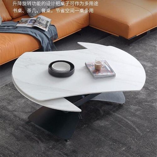 岩板升降茶几餐桌两用一体式现代小户型家用多功能可变圆桌茶几台