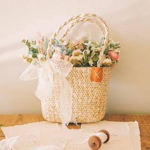 尤加利雏菊勿忘我干花花束田园野餐花篮花束网红干花花束摄影道具