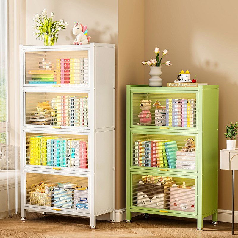 钢制书柜带门儿童书架多层落地置物架防尘储物柜一体客厅收纳柜子