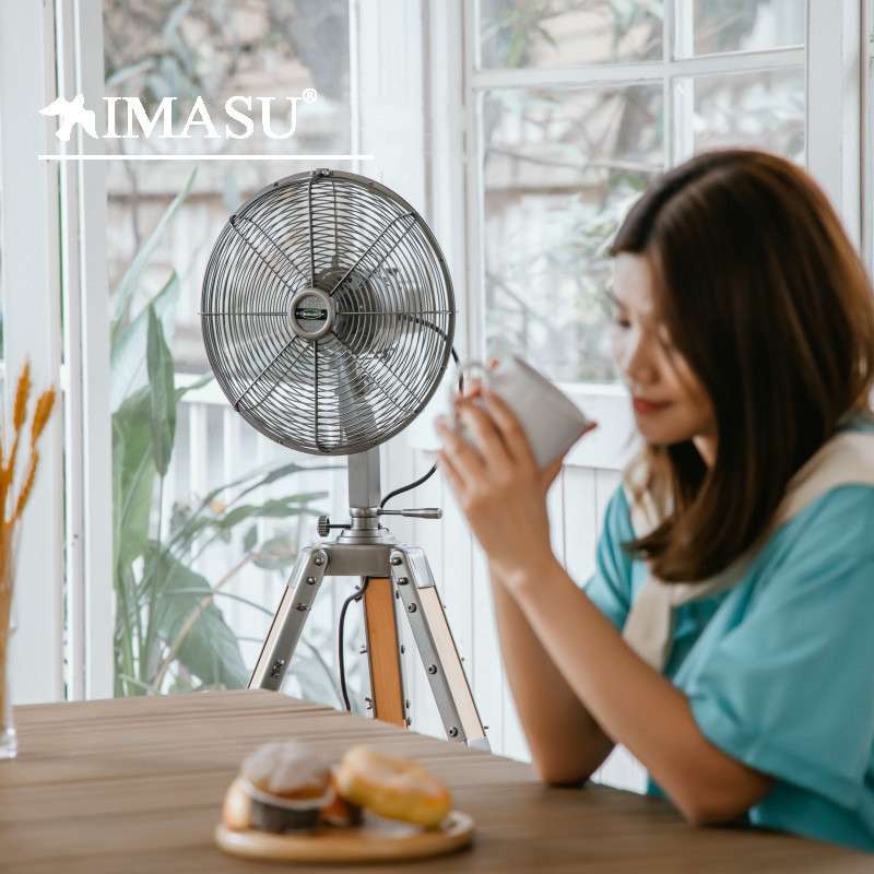 IMASU复古三脚架电风扇金属落地扇家用空气循环怀旧摇头立式电扇