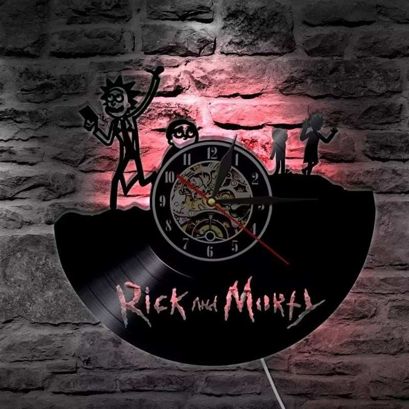 七彩LEbD灯唱片挂钟表创意静音镂空石英钟外贸墙钟