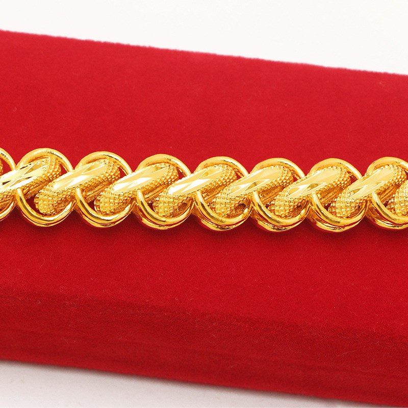 夸张宽版泰国f手链15mm毫米大方简约款黄铜镀金男士手链