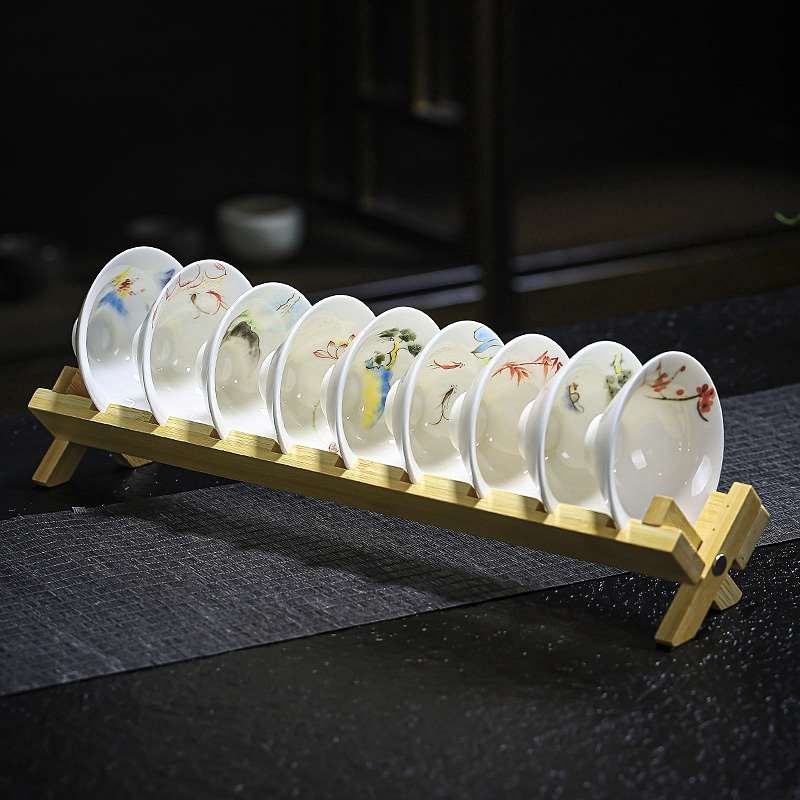 釉下彩手绘品茗杯羊脂玉白瓷茶具茶杯套装陶瓷斗笠杯单杯子个个