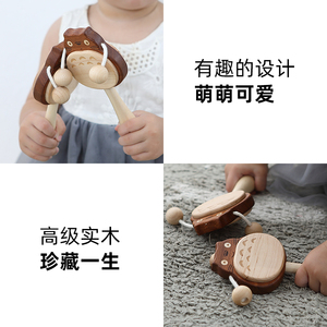 木艺爸爸 龙胖猫拨浪鼓 婴儿玩具0-1岁3-6-12月新生儿实木可啃咬