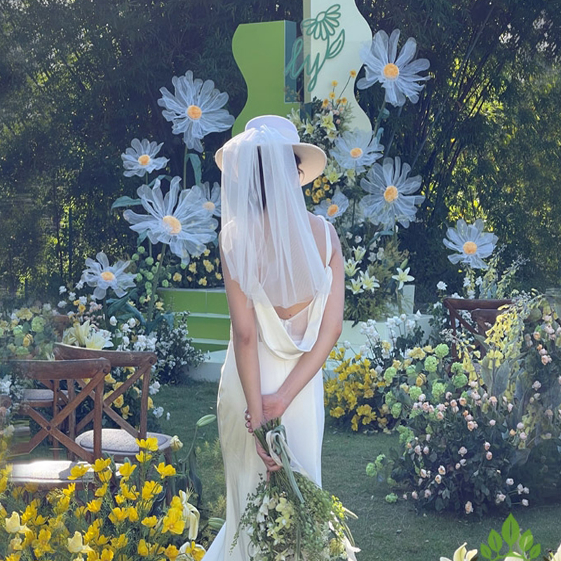 新款婚庆雏菊手工纸花丝网花橱窗装饰道具纱花场景布置婚礼路引花