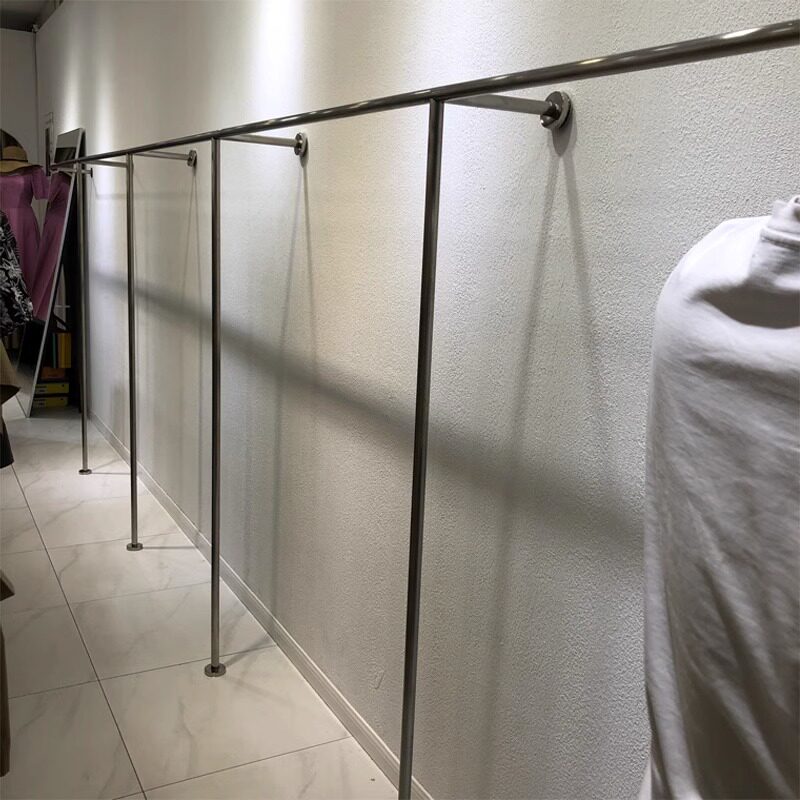 开放式衣帽间不锈钢挂衣架整体壁挂式收纳金属衣架衣橱卧室步入式