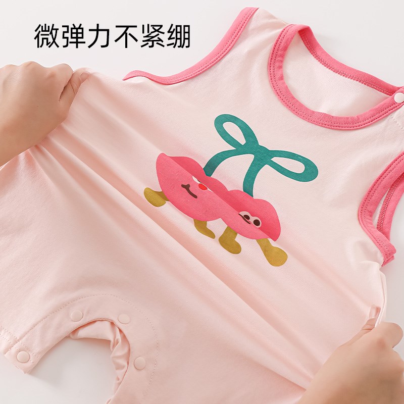 婴儿连体衣女宝宝无袖夏季薄款吸汗透气可爱公主包屁夏装超萌