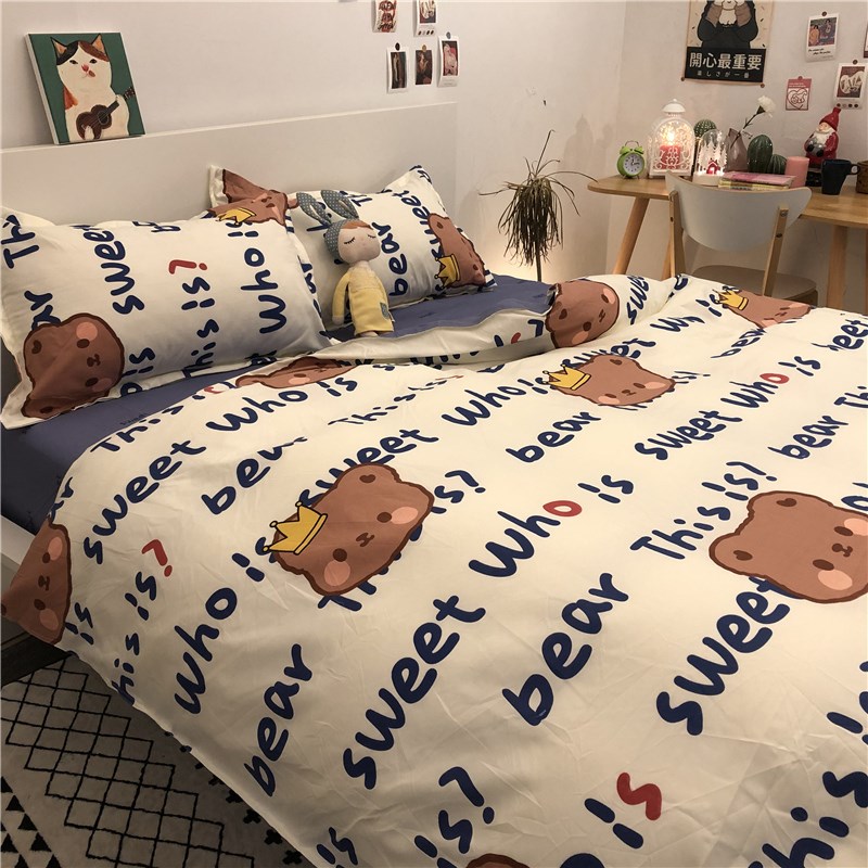 纯水洗棉床上四件套卡通床单被罩单人床品被套学生宿舍被子三件套
