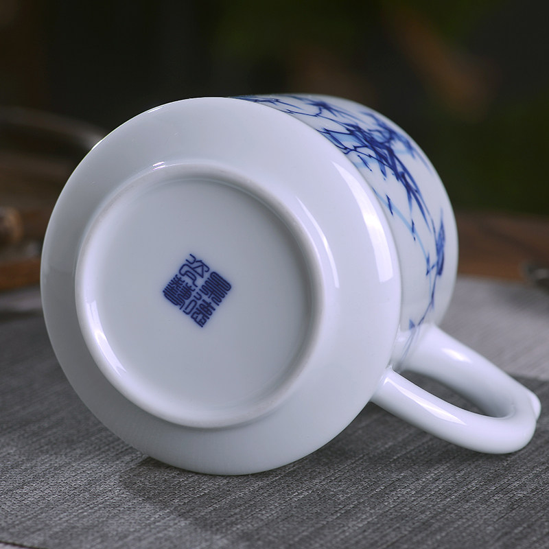 陶瓷泡茶杯青花瓷带盖过滤茶水分离杯办公室茶杯送礼杯子水杯家用