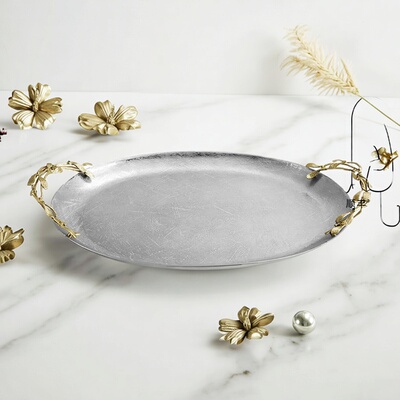 Michael Aram冬青叶椭圆托盘餐盘蛋糕盘面包盘不锈钢下午茶送礼