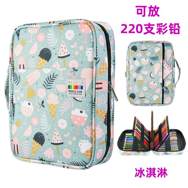 多功能220/300孔学生素描彩铅收纳包大容量笔帘美术绘画笔袋