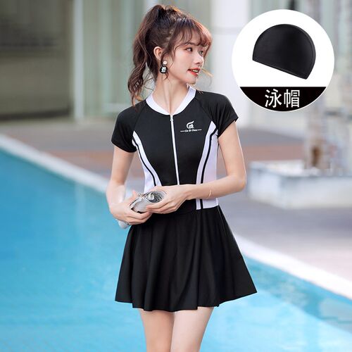 运动泳衣女分体保守平p角小胸聚拢学生泳装显瘦可爱少女游泳衣