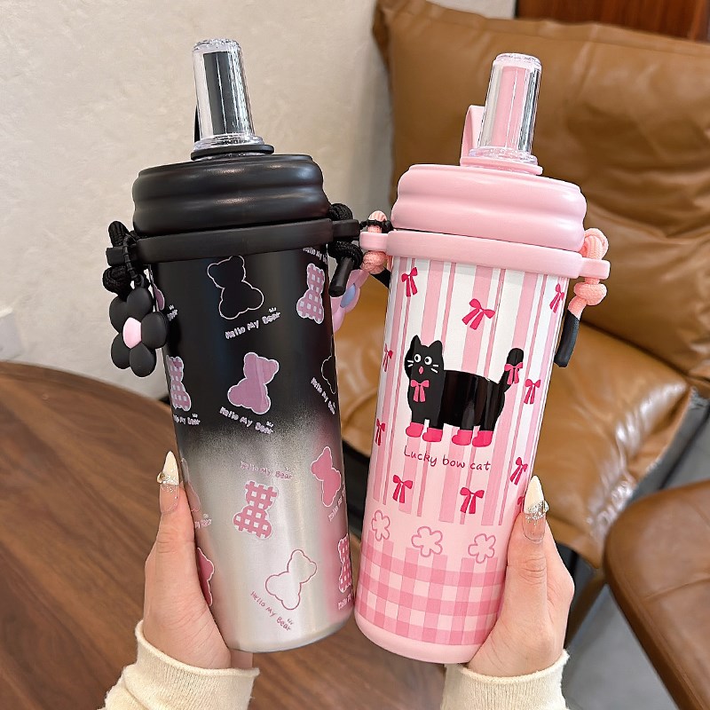 水杯保温杯女2024新款带吸管水杯茶水分离便携大容量车载随行杯子