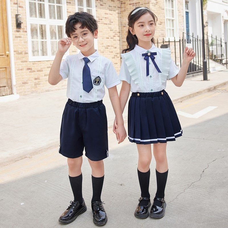 幼儿园园服夏装小学生夏季班服校服套装英伦风衬衫儿童毕业照服装