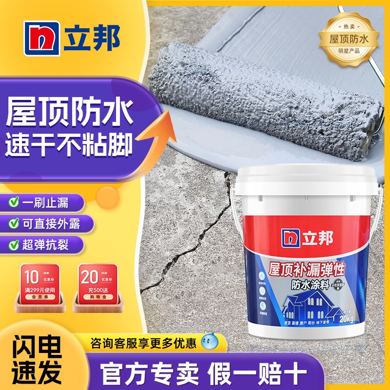 立邦屋顶防水补漏材料房顶楼顶聚氨酯外墙防水涂料V补漏王屋顶裂