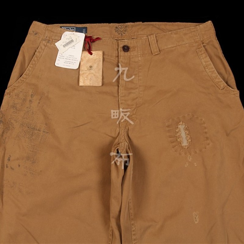 RL 早期 巔峰 名作 重工 洗水 補丁 法式 甲板 闊腿 軍褲 便褲