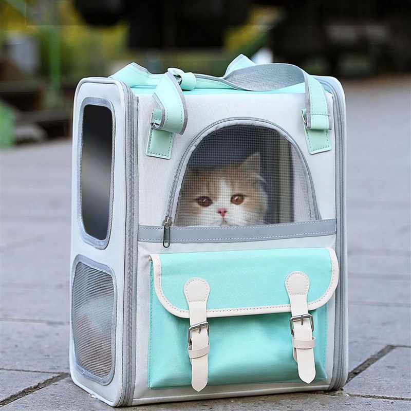 大容量时尚猫包猫咪出行便携式双肩包户外防应激透气撞色猫咪背包