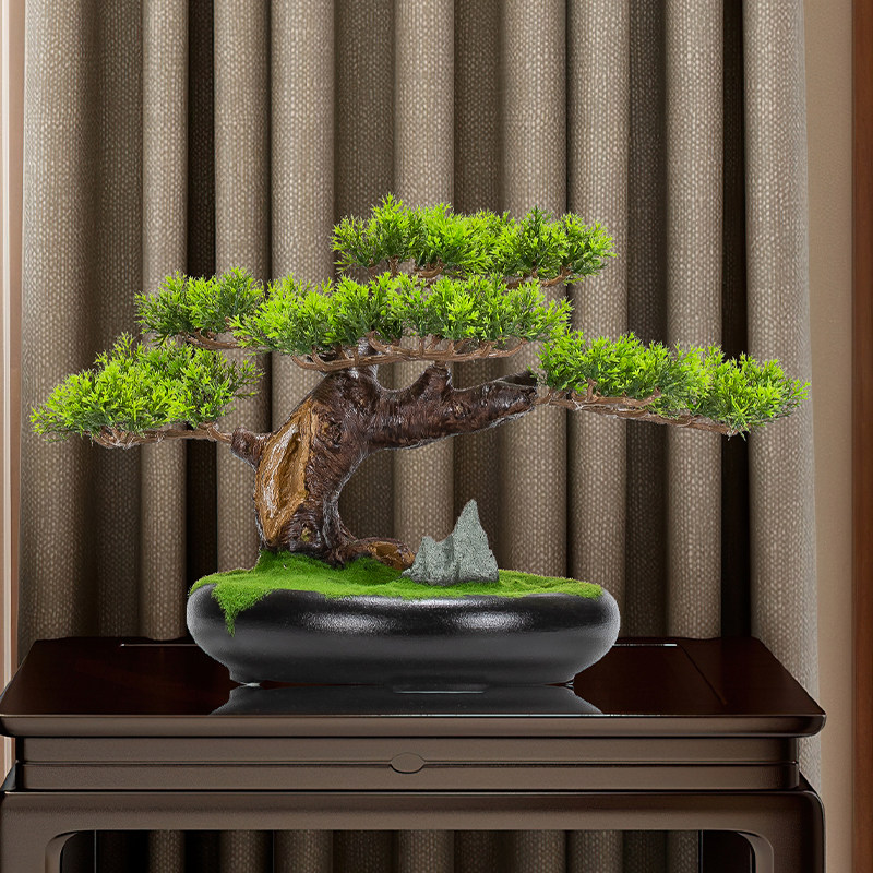 仿真树迎客松绿植罗m汉松盆景植物客厅室内装饰景观盆栽办公室摆