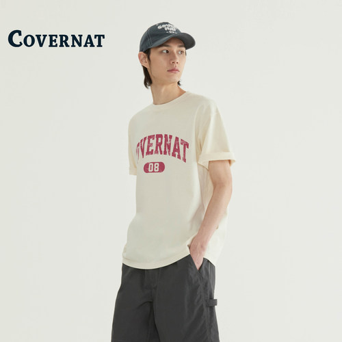 COVERNAT男士做旧款印花logoT恤
