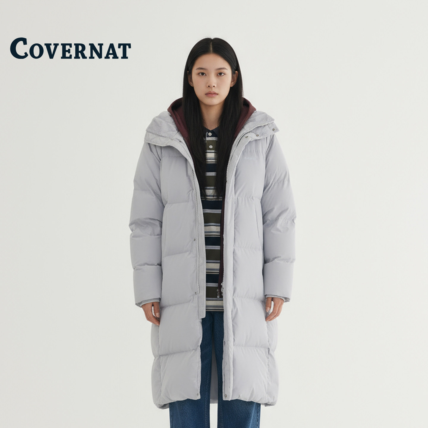 COVERNAT韩国中长款连帽羽绒服