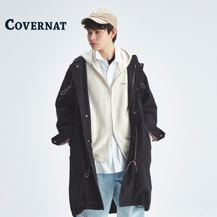 COVERNAT韩国大衣黑色女款中长款风衣外套高端大气上档次流行爆款
