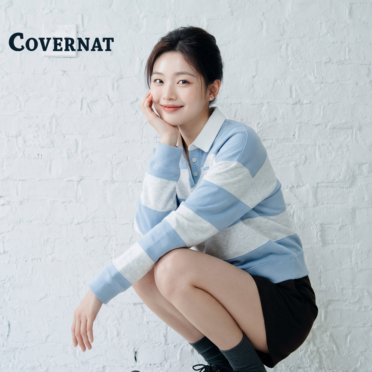 【允智同款】COVERNAT韩国polo衫女2026新款情侣款条纹休闲卫衣