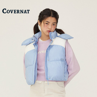 COVERNAT韩国羽绒服女款立领连帽短款冬季鸭绒面包服加厚保暖马甲