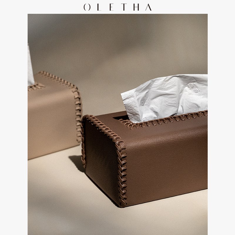 OLETHA现代高档皮革创意客厅纸巾盒餐桌装饰木质收纳抽纸盒摆件