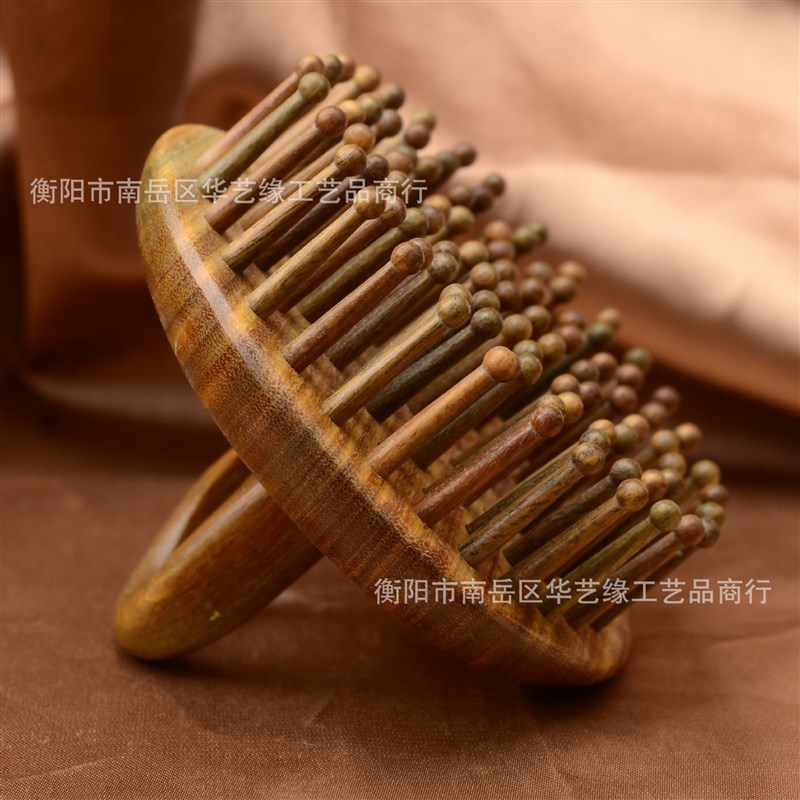指环插齿护发梳按摩梳 绿檀指环梳头部经络按摩梳手指按压头皮