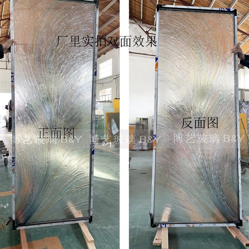 简约艺术玻璃屏风玄关隔断移门客厅玄关超白玻璃定制卫生间雕刻
