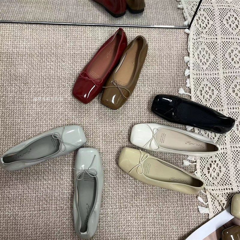 鞋子女春夏法式软底蛋卷瓢鞋浅口芭蕾鞋H方头平底单鞋一脚蹬奶奶
