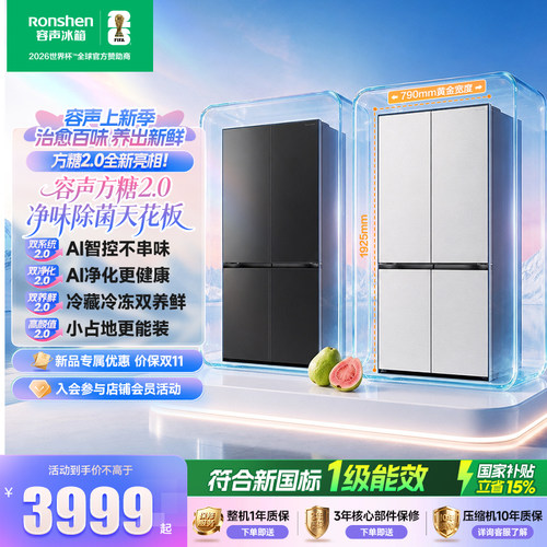 容声方糖2.0 505L双净双系统嵌入式十字双开门冰箱家用