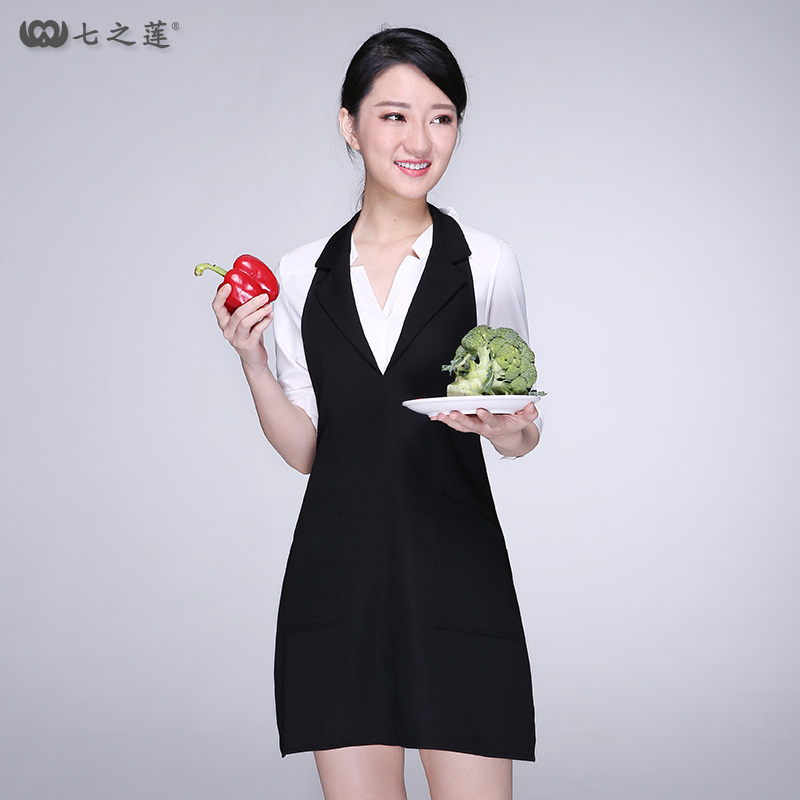 时尚高档空姐围裙女欧式厨房家用西餐咖啡厅美容院工作服围腰印字