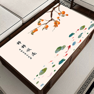新中式柿子印花皮革茶几桌布防水防烫家用餐桌防油耐磨免洗防尘垫