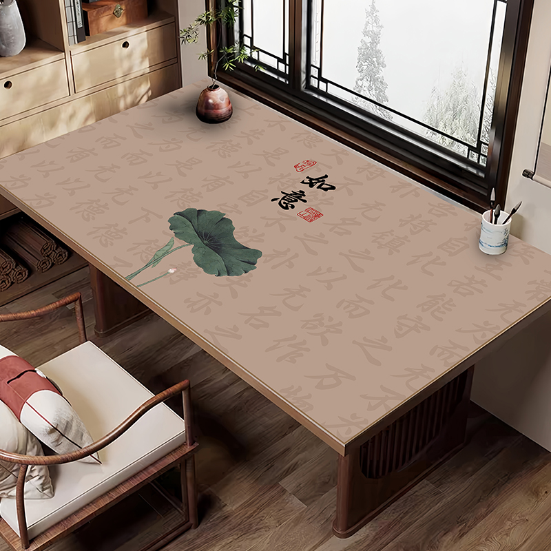 中式复古书法皮革书桌垫防水防油免洗餐桌布茶几桌面防尘保护桌布
