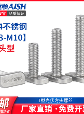 304不锈钢t型螺丝T形螺栓M8铝型材光伏槽用方头螺丝23头型 M8M10