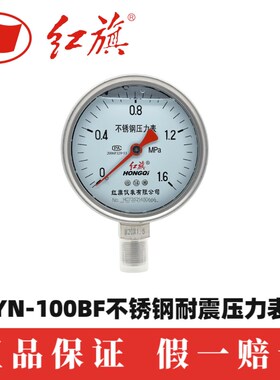 红旗仪表YTN100BF1MPa不锈钢耐震抗震压力表耐高温耐酸碱蒸汽人气