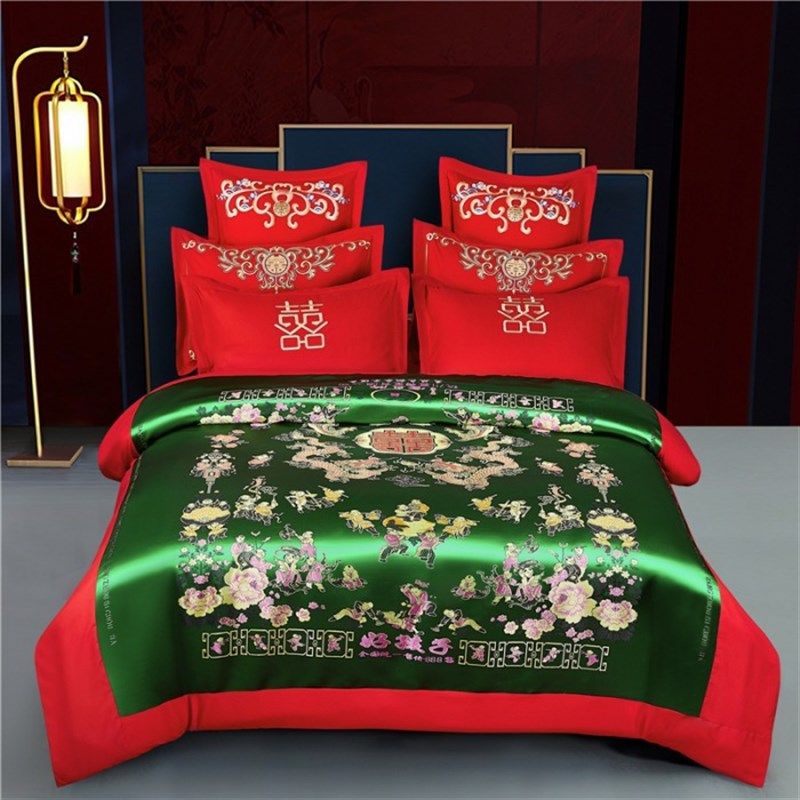 新婚四件套磨毛刺绣婚庆嫁娶婚房陪嫁礼品大红色六件套八件套